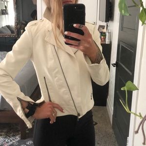 Off White Faux Vegan Leather Moto Jacket